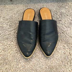 Black vegan leather mules